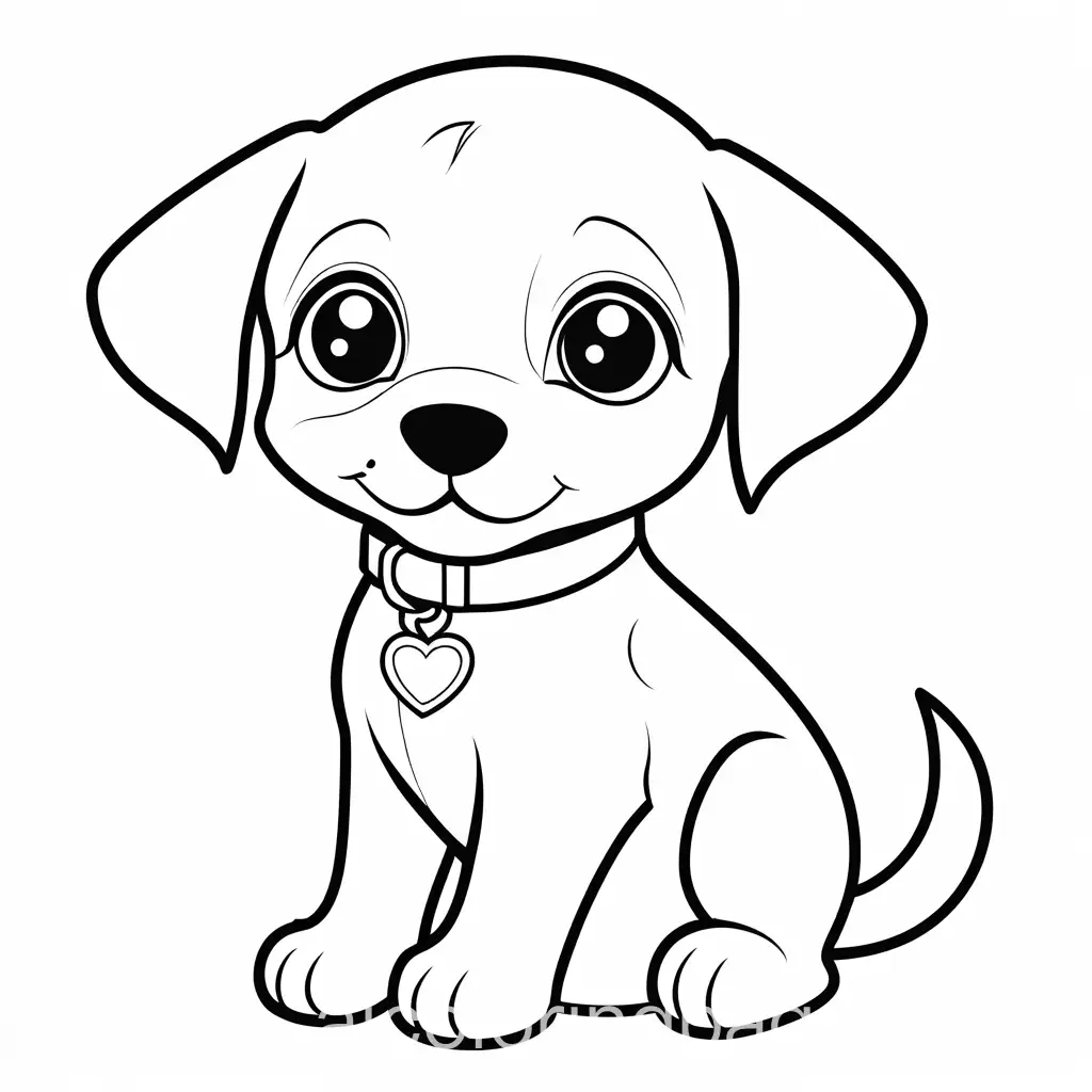 A cute puppy, Coloring Page, black and white, line art, white background, Simplicity, Ample White Space. The background of the coloring page is plain white to make it easy for young children to color within the lines. The outlines of all the subjects are easy to distinguish, making it simple for kids to color without too much difficulty