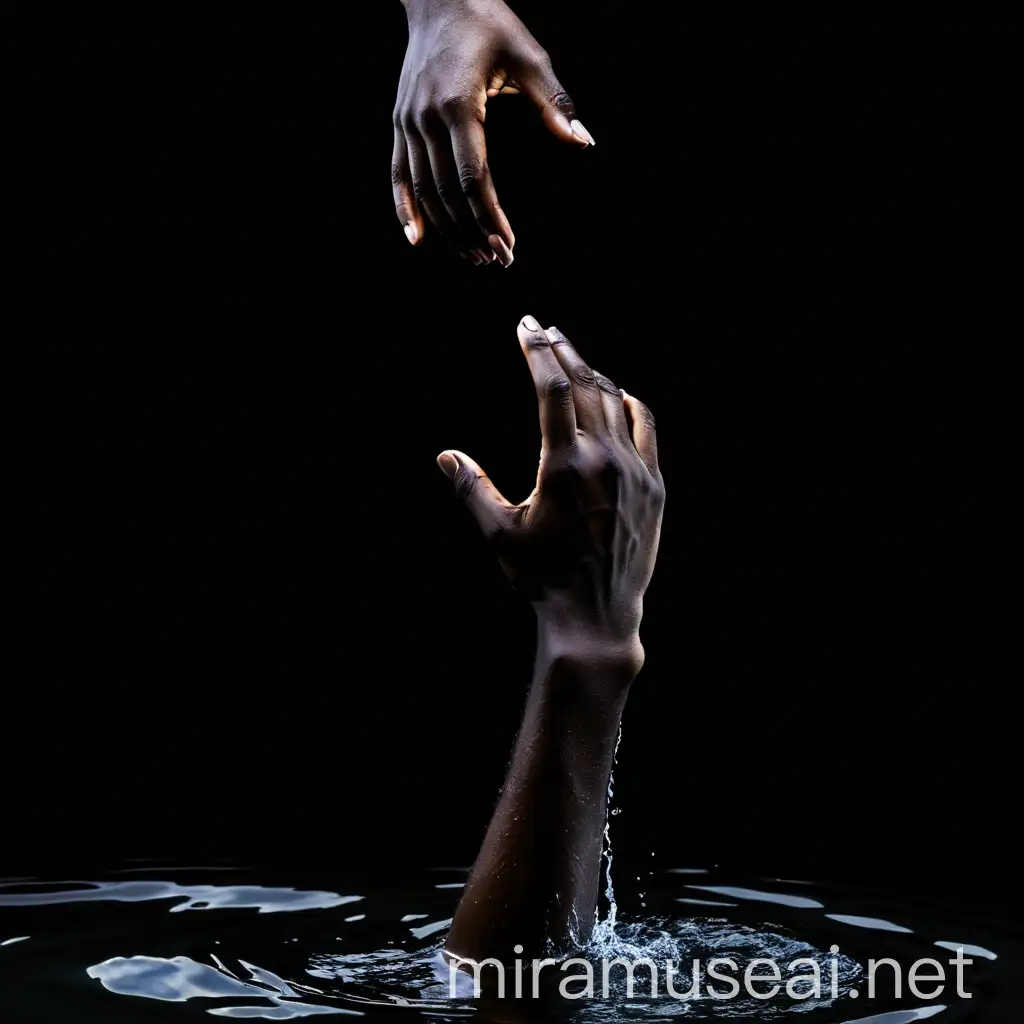 Renaissance Male Hands with Dark Skin Surrounded by Water