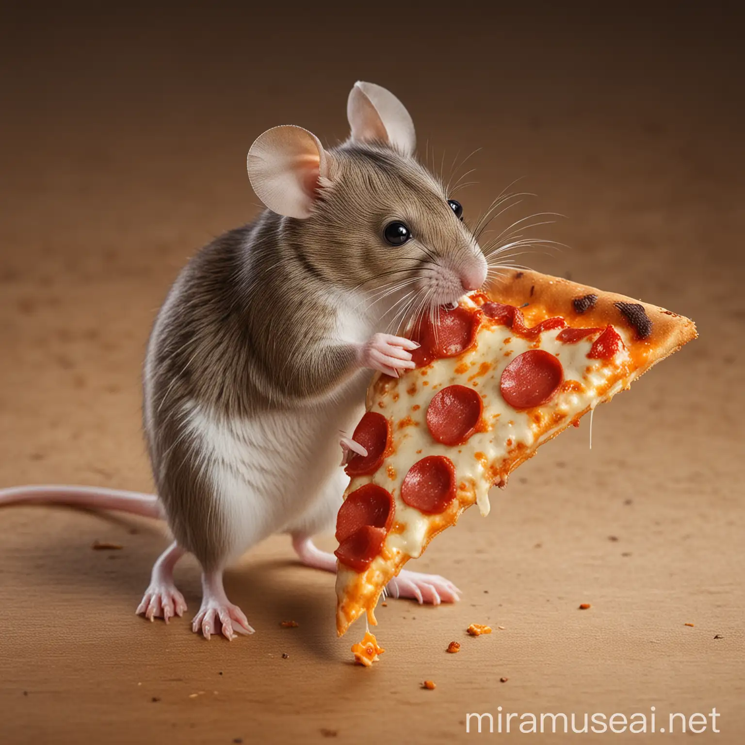 mouse eating a pizza slice