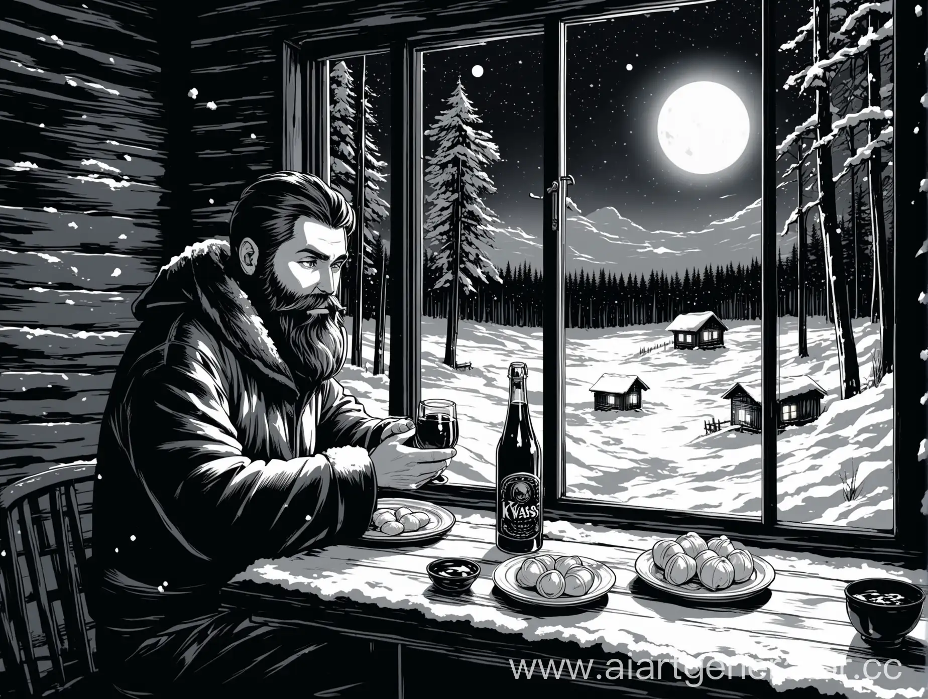 Solitary-Man-Eating-Modest-Winter-Dinner-by-Forest-Window