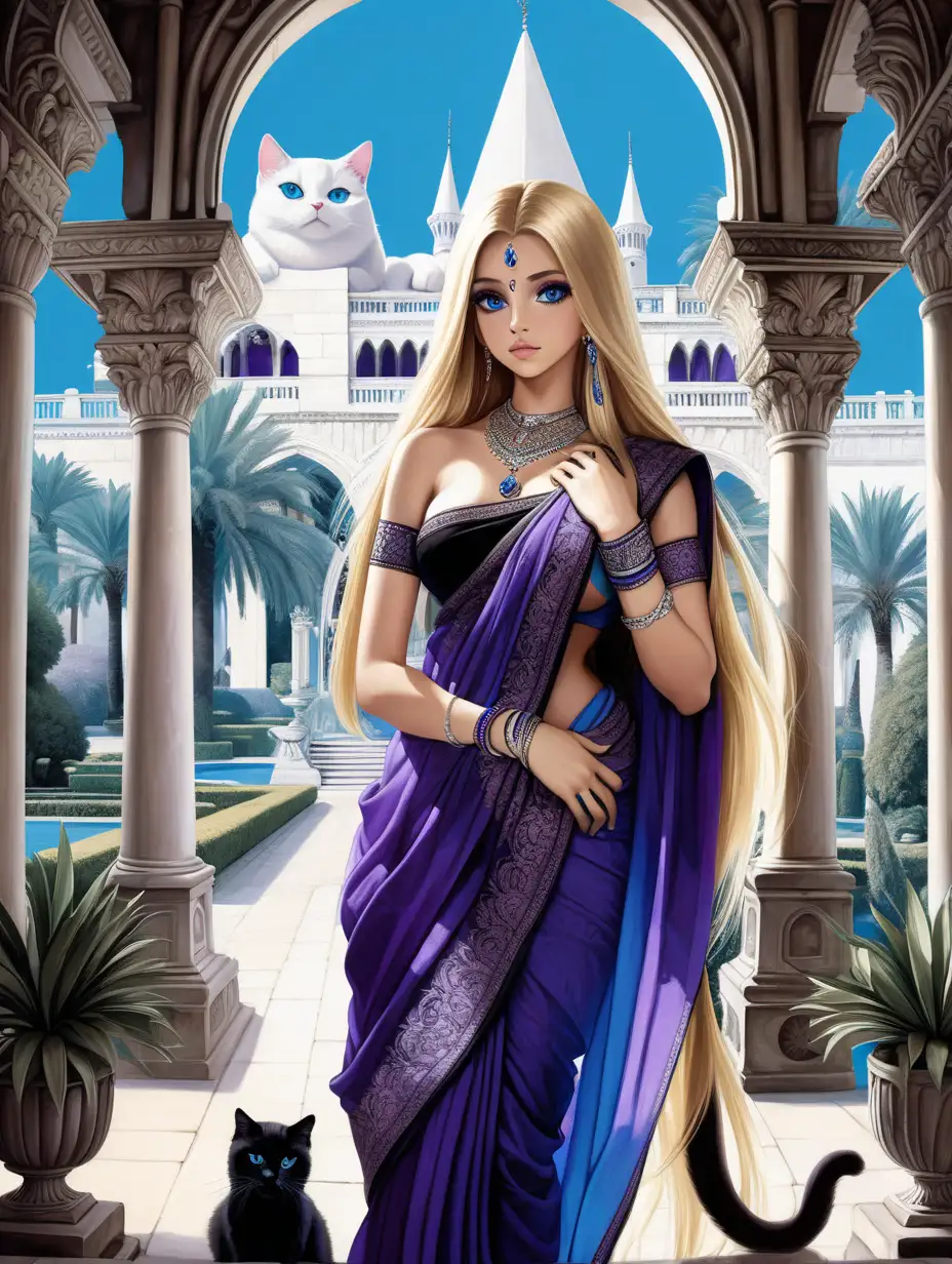 Medieval-Princess-with-Multicolored-Eyes-Holding-a-White-Cat-in-Palace-Gardens