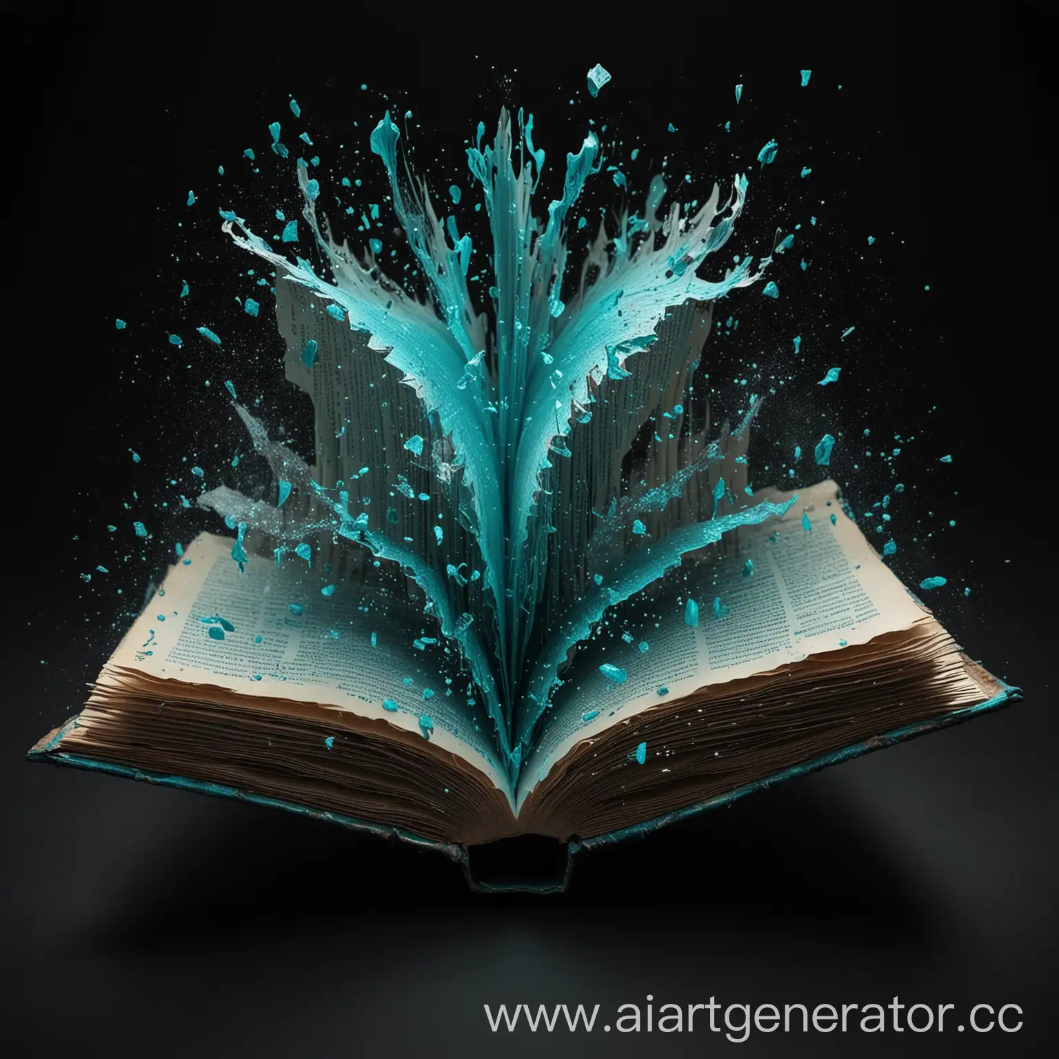 Magical-Fantasy-Book-Unfolding-with-Turquoise-Streams-on-Black-Background