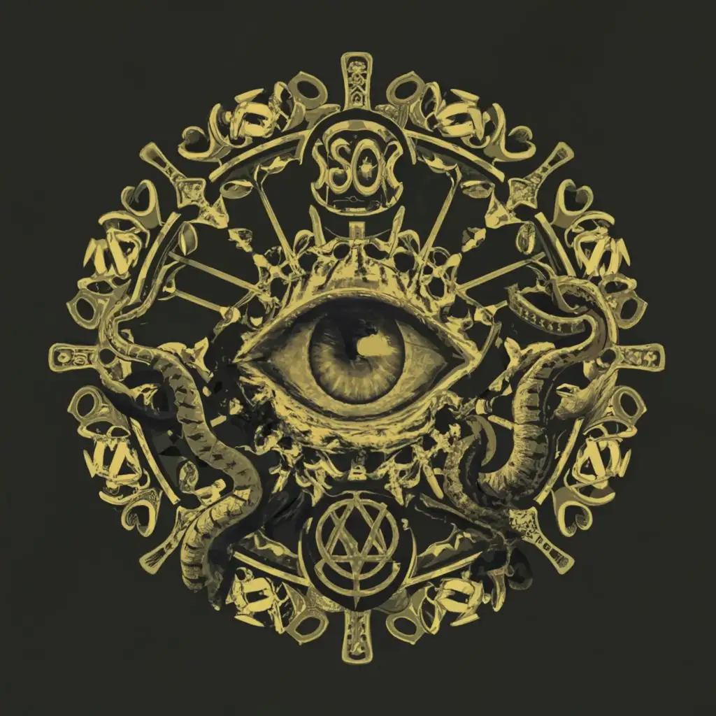 a logo design,with the text "SOC", main symbol:an occultist symbol with a gear a snake an eye and a kabalisitc symbol in lovecraftian style for a neo nazi society,Minimalistic,be used in Religious industry,clear background