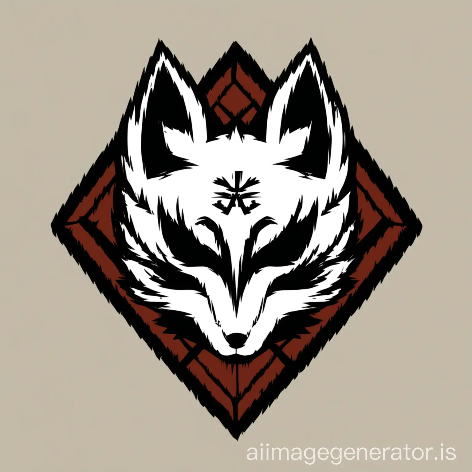 Generate a logo for me, have the word 'Pejore' in it, placed prominently in the lower left corner of the main body which is a fox head, shaped like a white Japanese ninja face. The fox head should be side-facing and have a scar over one eye.