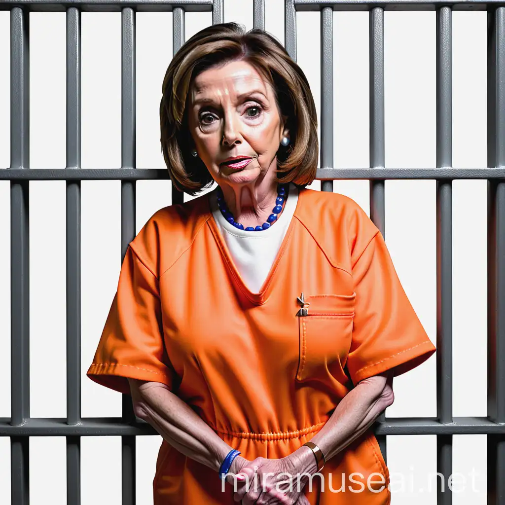 Nancy Pelosi Unhappy Behind Bars in Orange Prison Jumpsuit