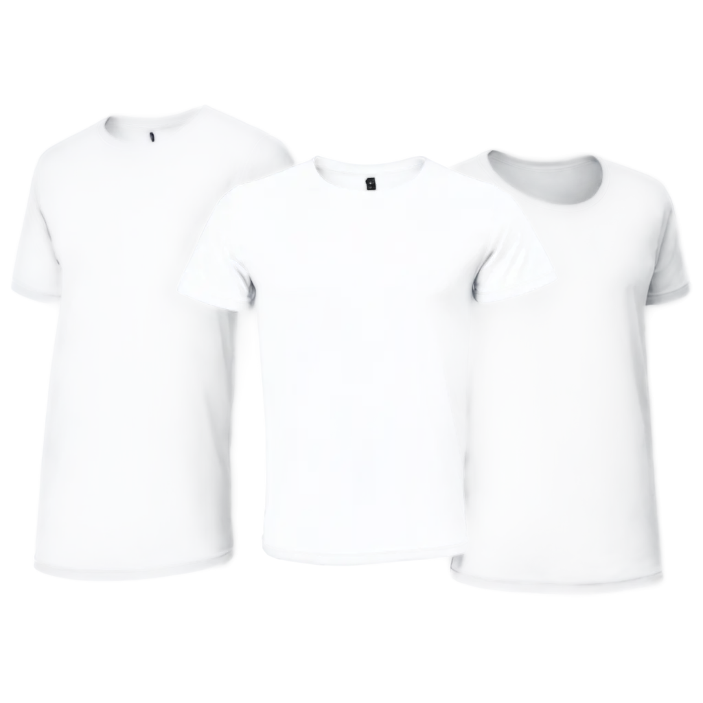 Set of white tee t shirt round neck front, back and side view on transparent background