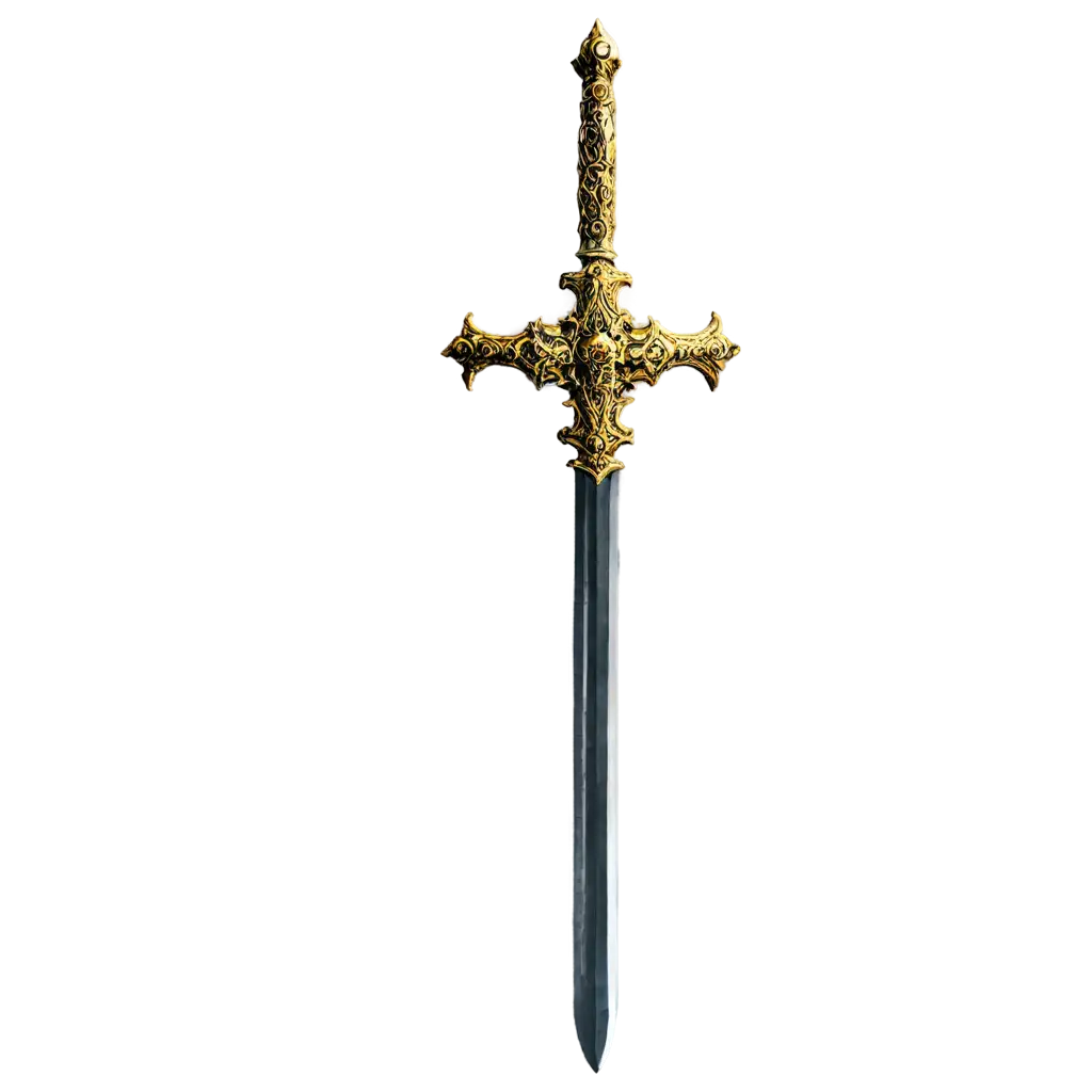 Exquisite-PNG-Rendering-of-a-Majestic-Golden-Sword-Crafted-for-Unparalleled-Visual-Finesse-and-Versatility