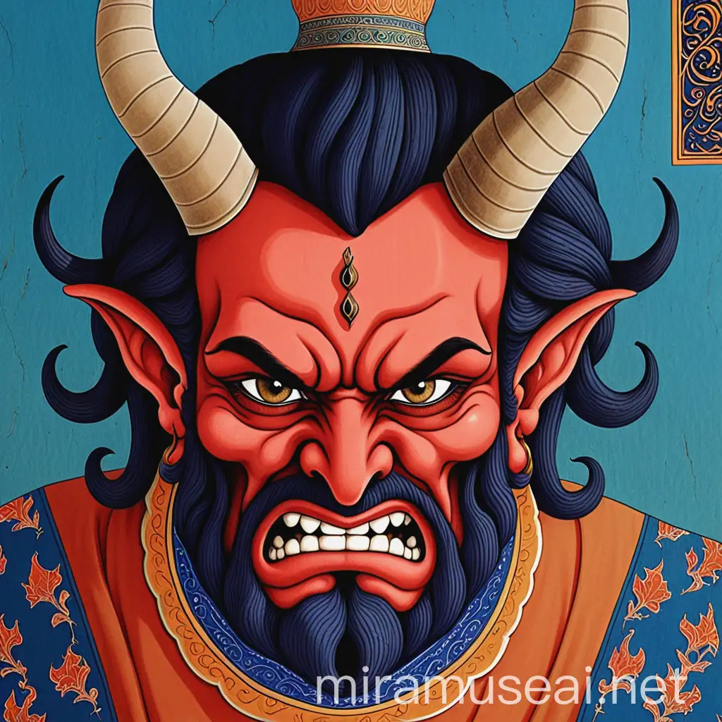 Sinister Demons Face Depicted in Shahnameh Illustration