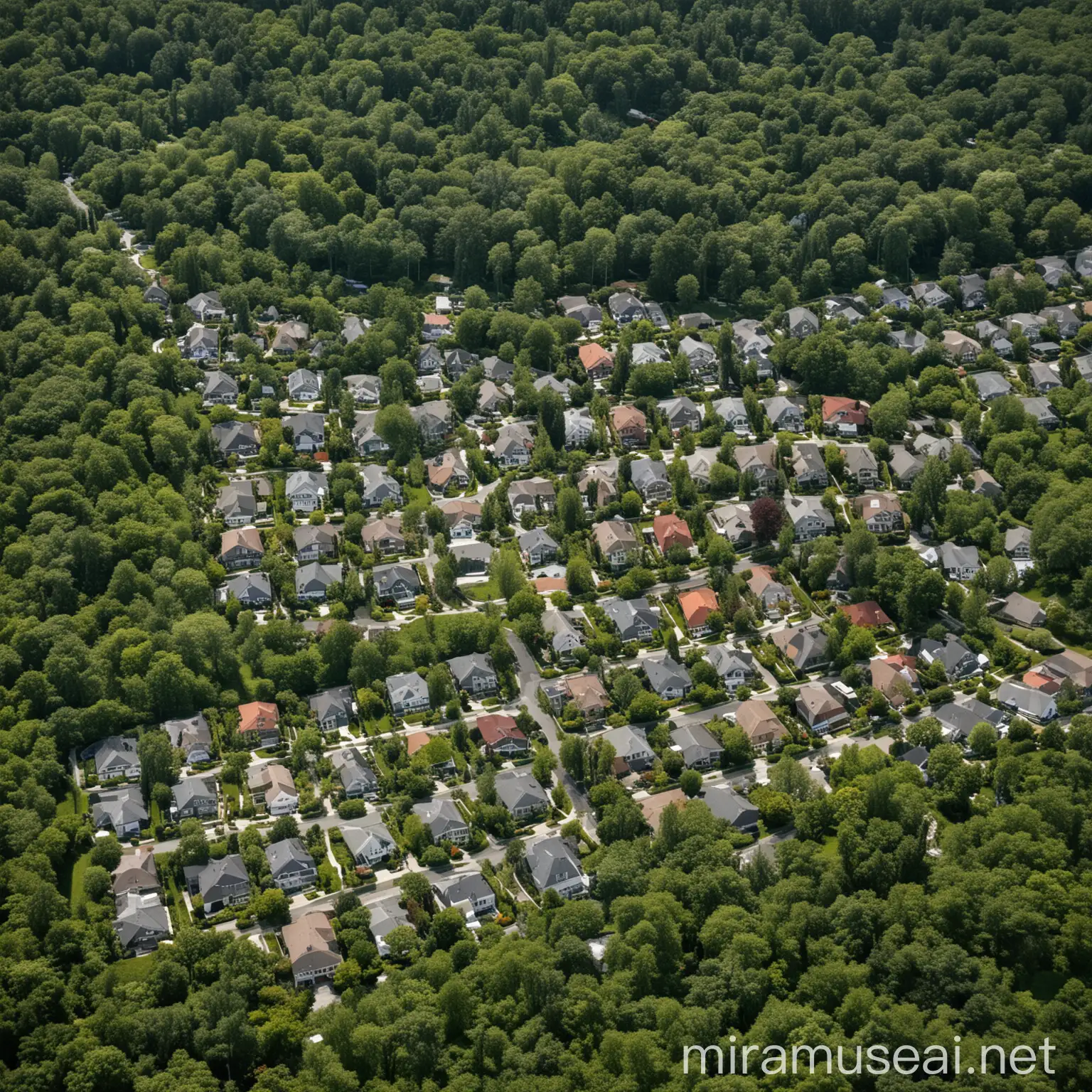 suburban neighborhood characterized by lush greenery and tranquil surroundings
