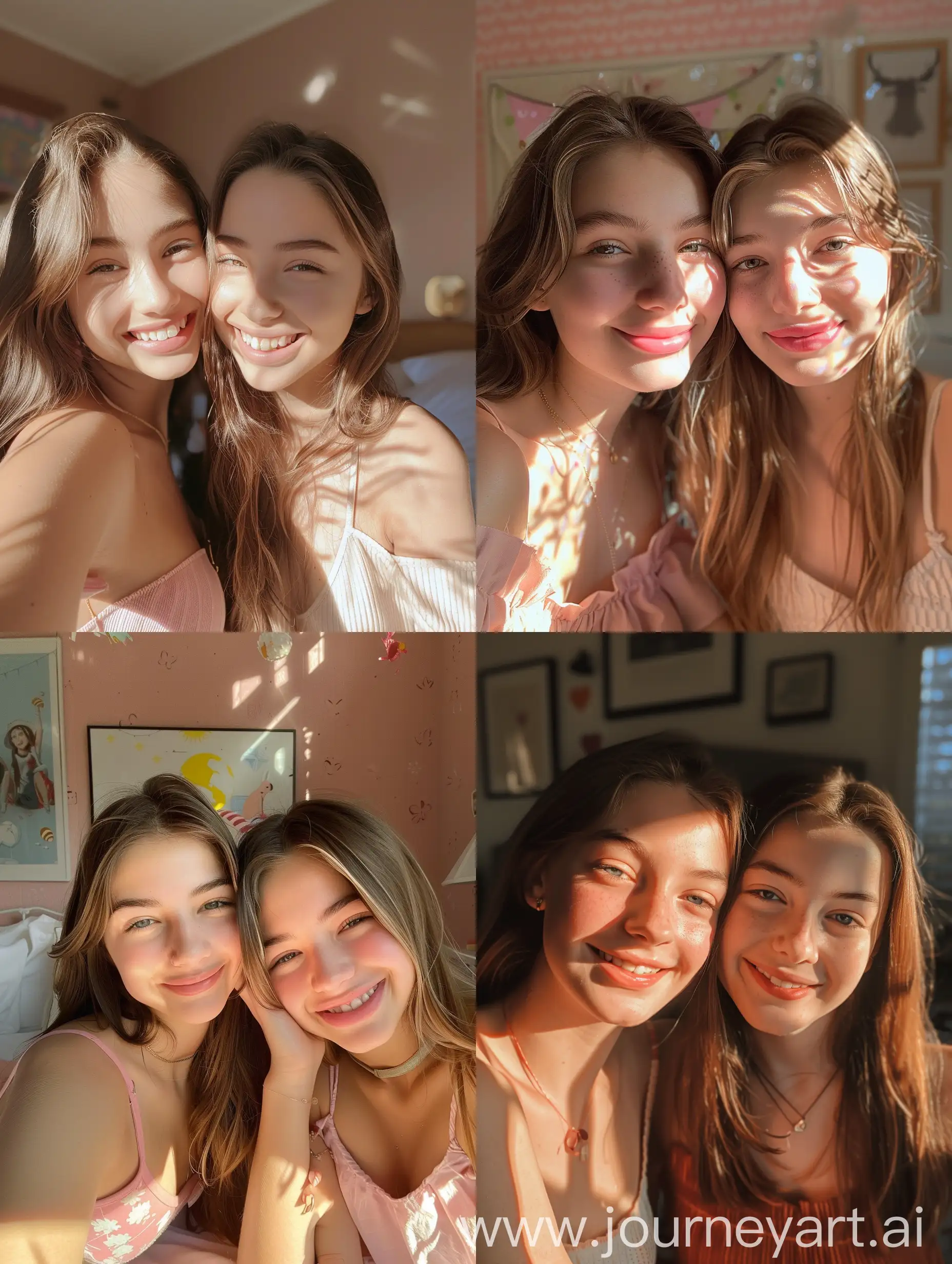 Cheerful-Teenage-Girls-Taking-Aesthetic-Selfie-in-Girly-Bedroom