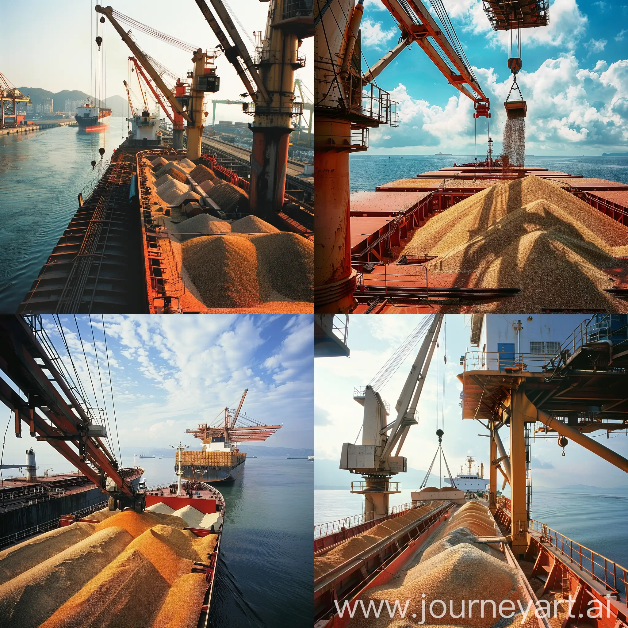 Grain-Transshipment-Operation-Ship-Loading-with-Crane