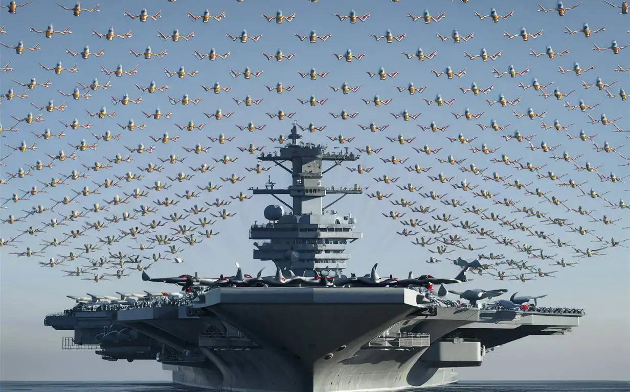 Modern Aircraft Carrier with Swarm of Advanced Drones