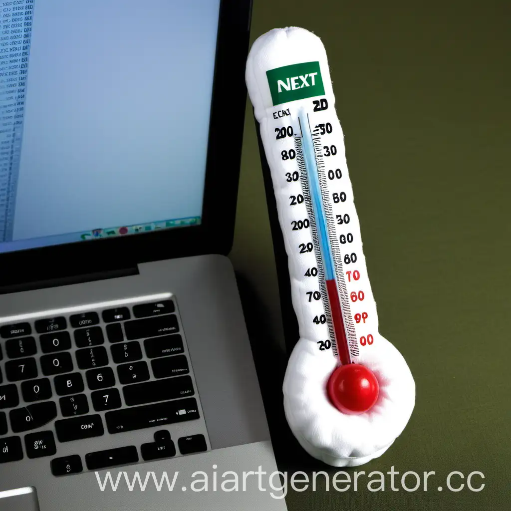 a toy plush thermometer that says “sick”, next to it is an open laptop with Excel open
