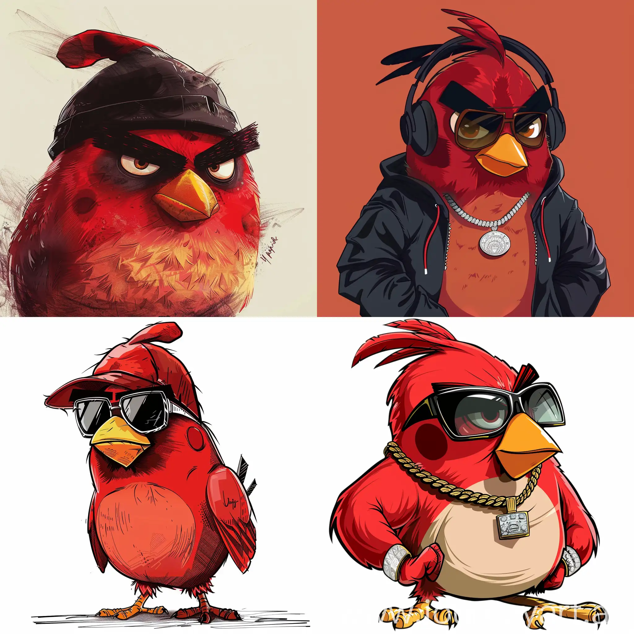 Нарисуй птичек из игры Angry Birds в стиле реперов