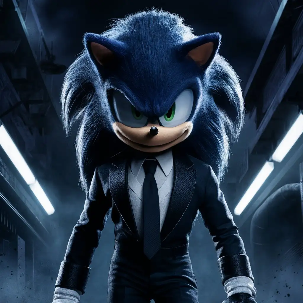 Sonic-the-Hedgehog-in-Dapper-Attire-Boldly-Commanding-in-Dark-Setting