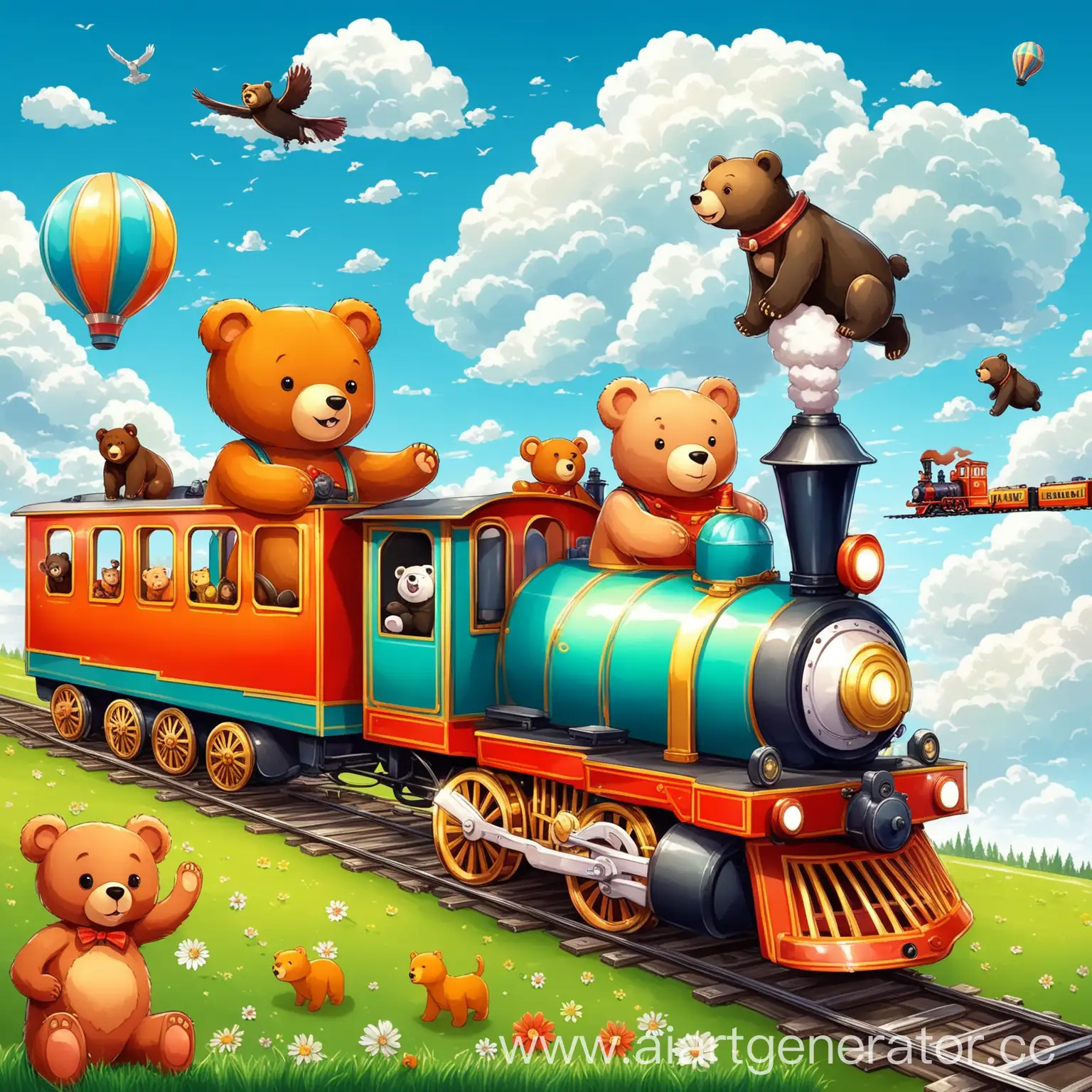 Joyful-Animal-Train-Journey-Through-Lush-Greenery-under-a-Sunny-Sky