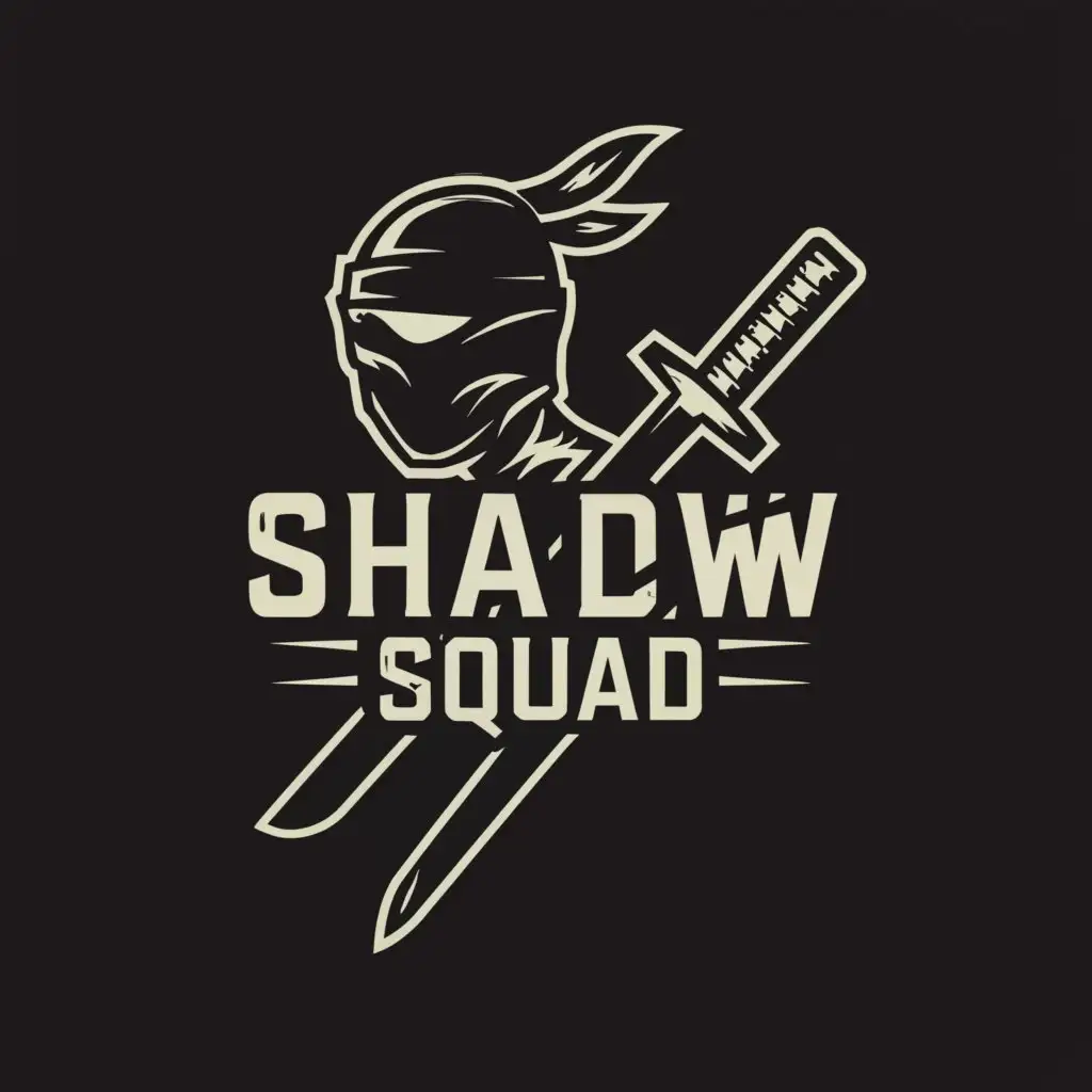 a logo design,with the text "Shadow Squad", main symbol:Ninja Katana Shadow Weapon,Minimalistic,be used in Others industry,clear background