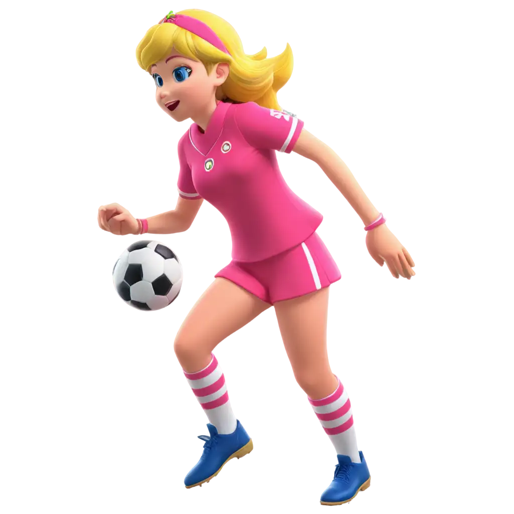 Princess-Peach-Playing-Soccer-Vibrant-PNG-Image-with-Pink-Uniform-and-Scarf