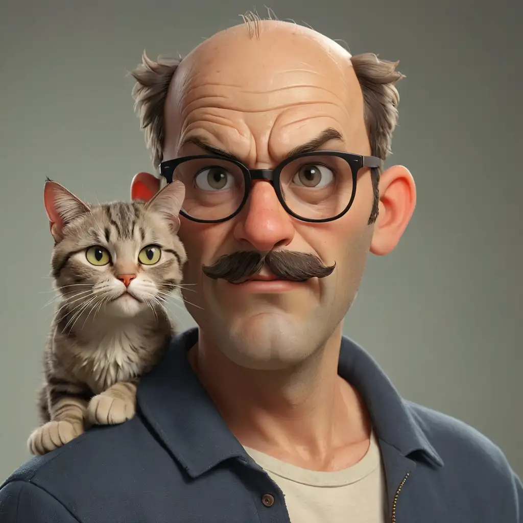 Realistic 3D Animation Portrait of Artist Robert Falk with Cat Companion