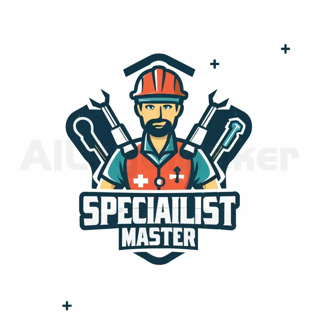 a logo design,with the text "Specialist Master", main symbol:Helmet, vest, screwdriver, nurse,Moderate,be used in Clothing industry,clear background