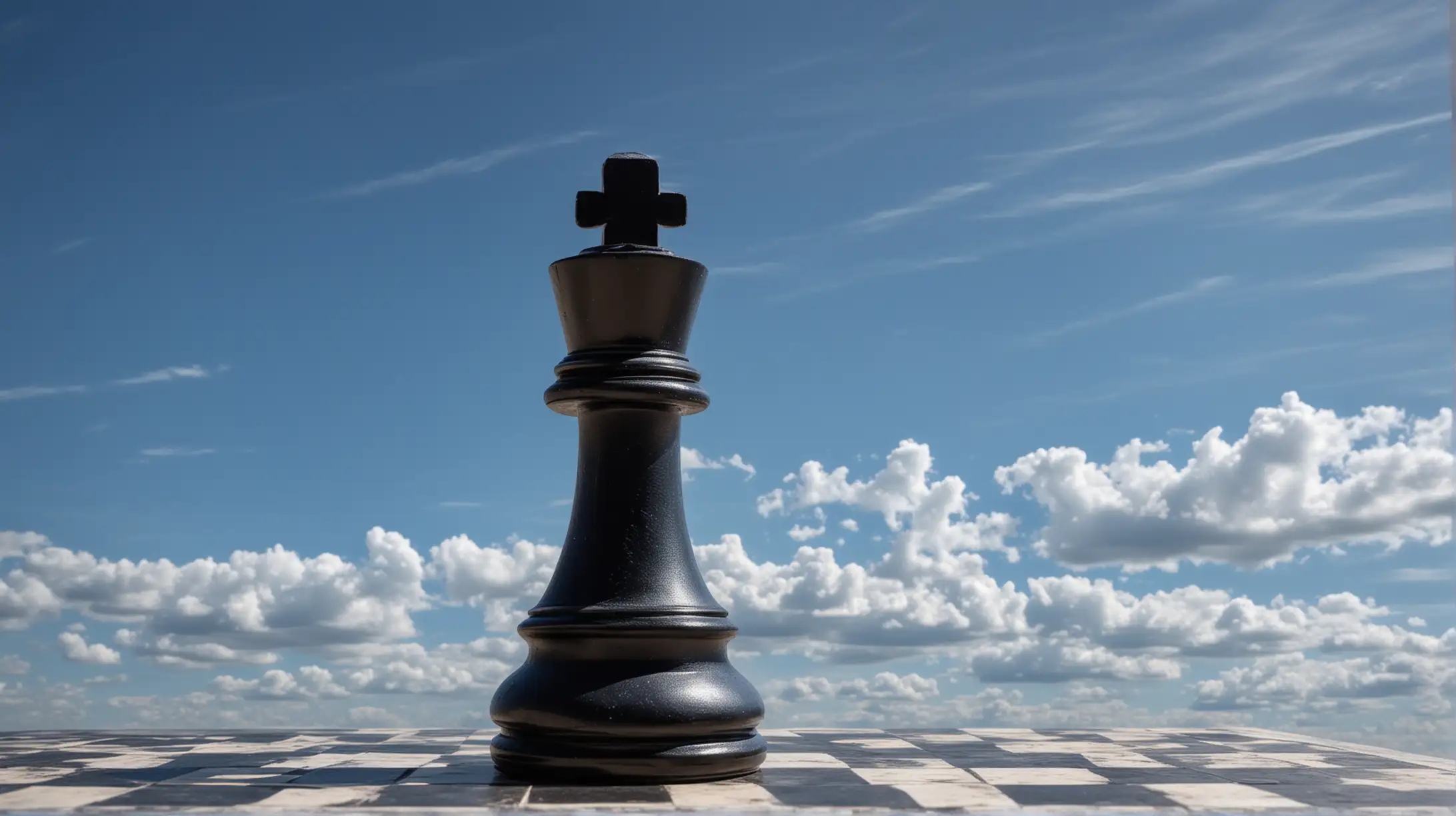 Solitary Black King Chess Piece Against Blue Cloudy Sky