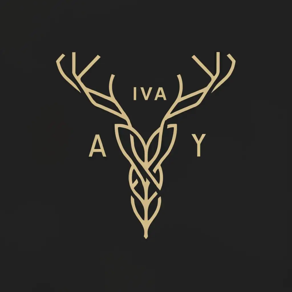 LOGO-Design-For-Iva-Minimalistic-Deer-Skull-Woven-from-Willow-Branches-on-Black-Background