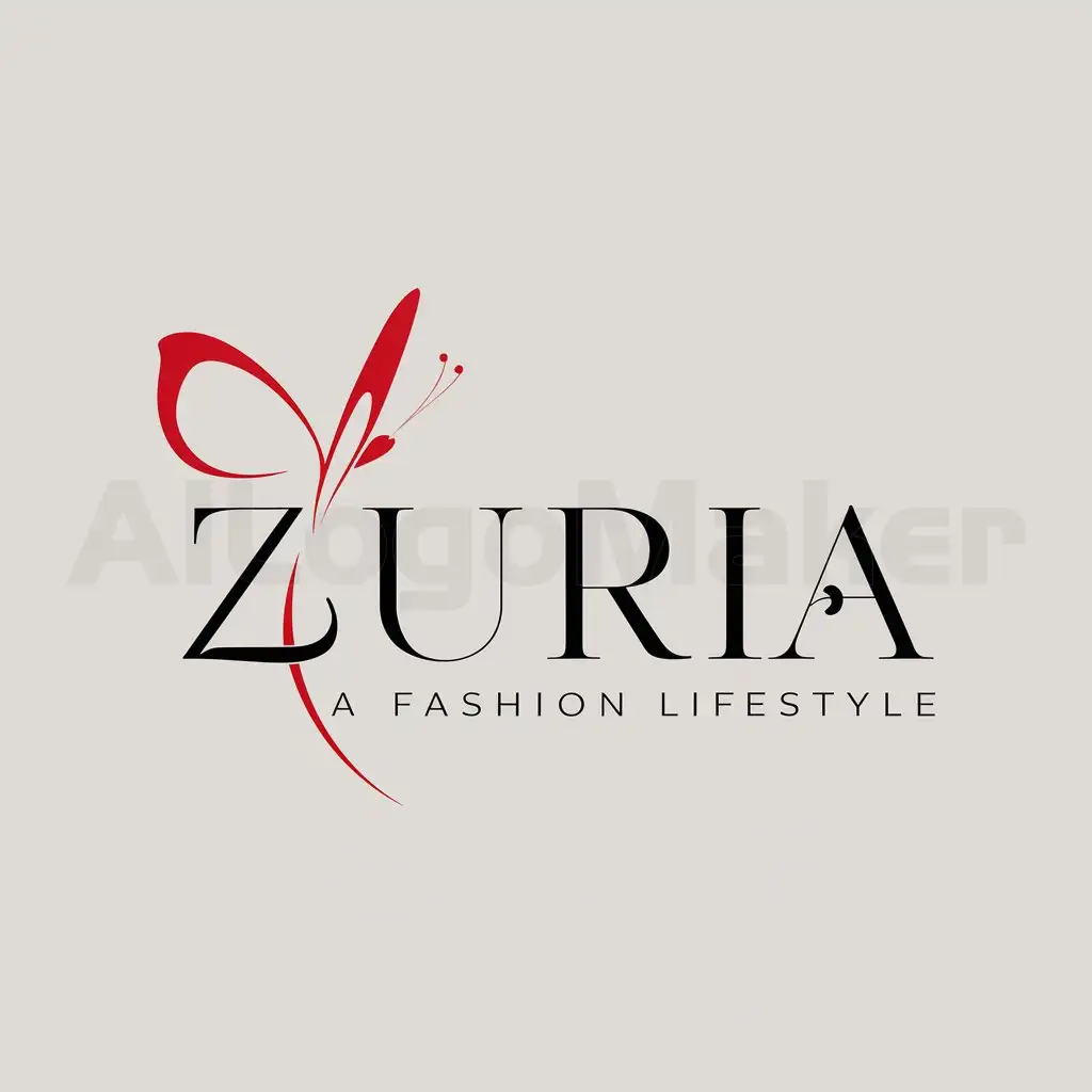 a logo design,with the text "ZURIA", main symbol:female, red butterfly,Minimalistic,clear background,Minimalistic,clear background