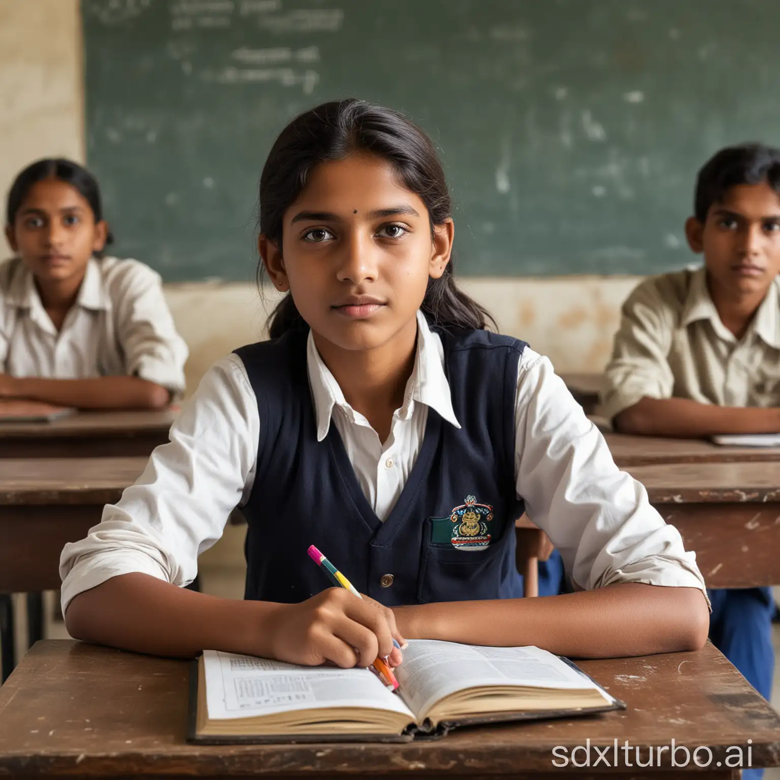 Indian-Teenage-Student-Studying-in-Village-School-Classroom