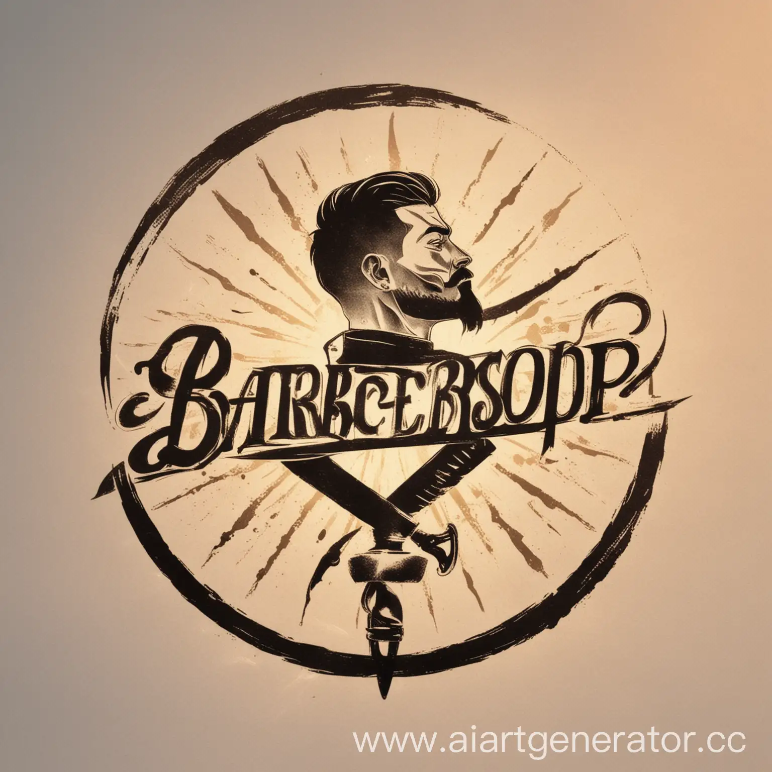 Draw the logo of the Barbershop "August Barber" against the background of the Japanese sun and a straight razor