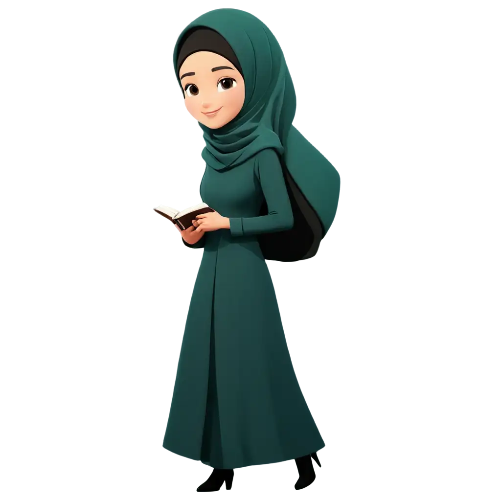 hijab women with quran in cartoon style