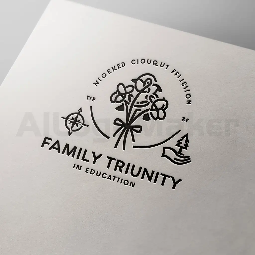 a logo design,with the text "Family Triunity ", main symbol:Blume of Life, compass, tree, two helping hands 
,Minimalistic,be used in Education industry,clear background