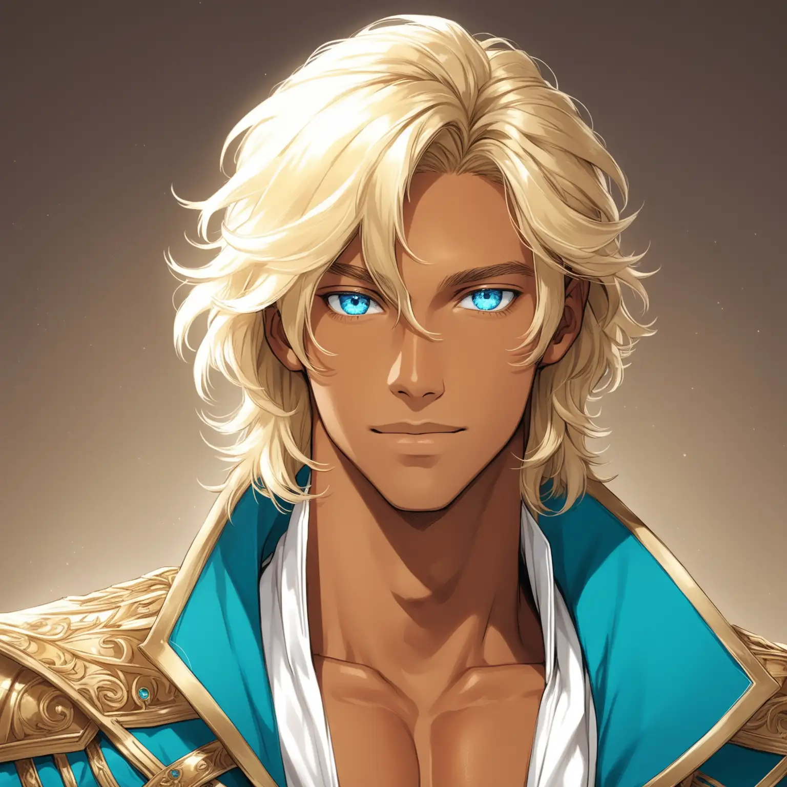 Handsome Blonde Prince with Aqua Blue Eyes and Tan Skin