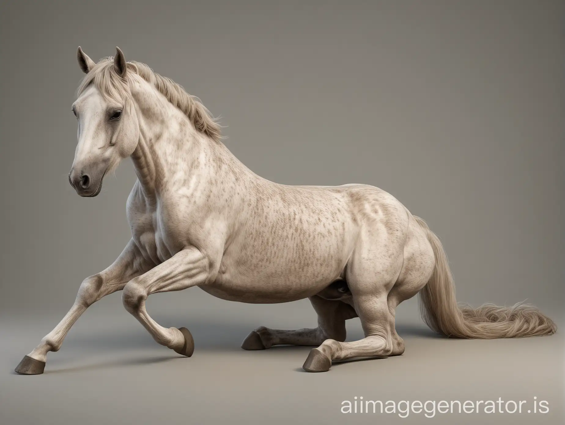 realistic horse full body, lying pose, neutral background