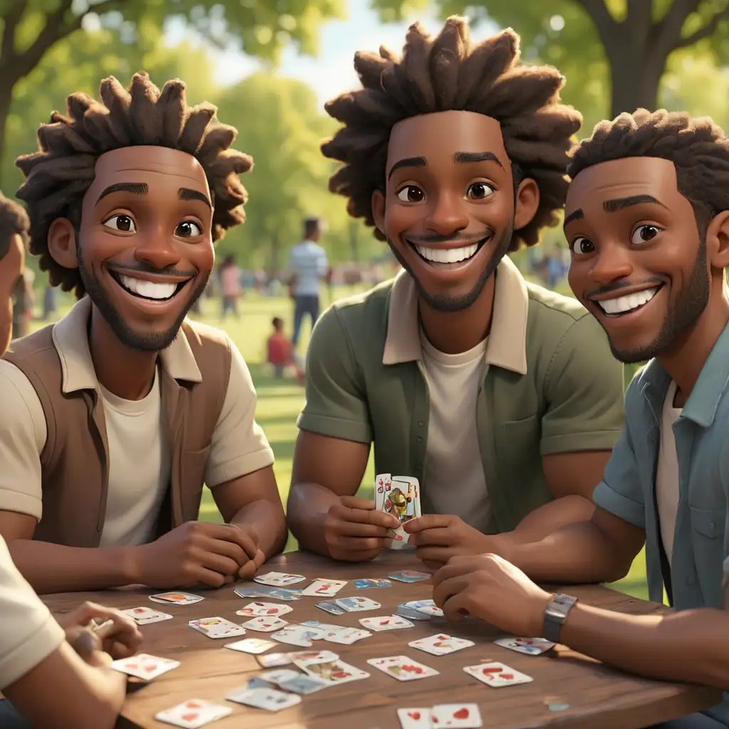 Cheerful African American Men Enjoying Card Game in the Park