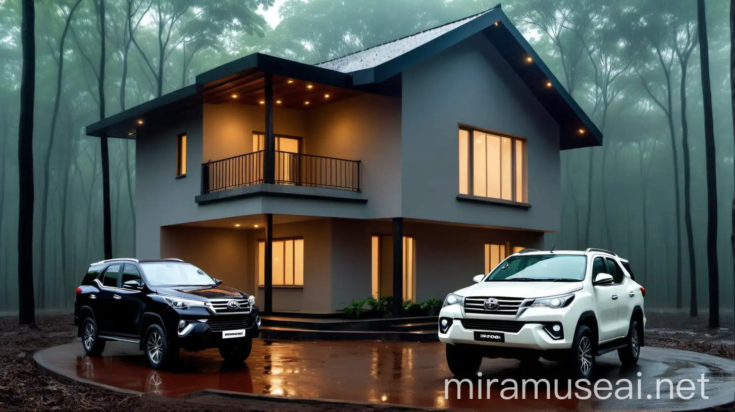 Luxurious Indian Couple Building Dream Home in Rainy Forest with Toyota Fortuner and Maruti Suzuki Alto