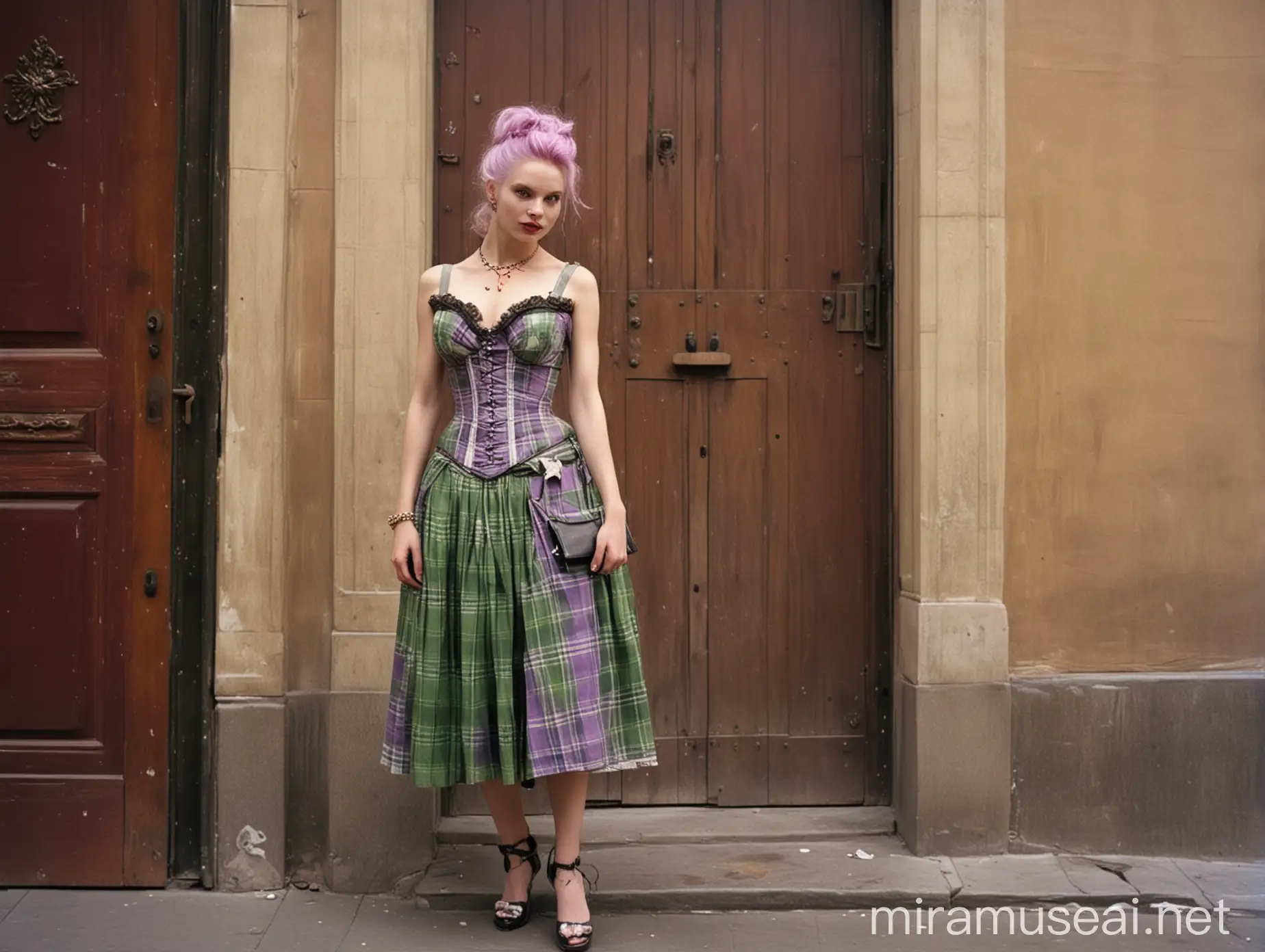 Stylish Woman in Vivienne Westwood Attire Outside Theater in Argentina