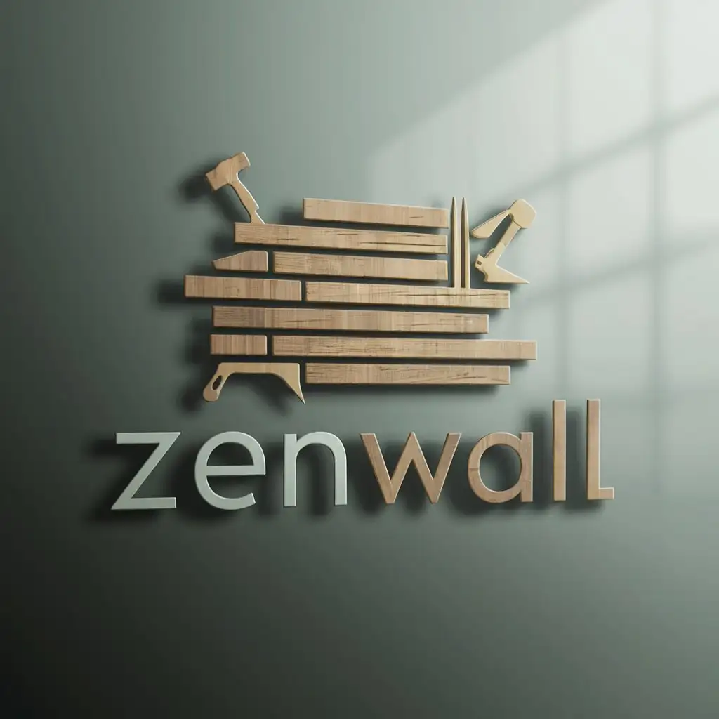 a logo design,with the text "zenwall", main symbol:wall, woodworking, zen, tools,Moderate,clear background