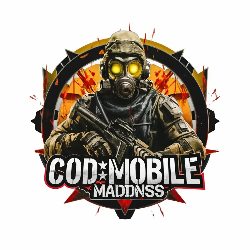a logo design,with the text "COD_Mobile_Madness", main symbol:Please generator a viral logo for a YouTube channel. Please use an apocalyptic looking soldier as the center of the logo,complex,be used in Entertainment industry,clear background