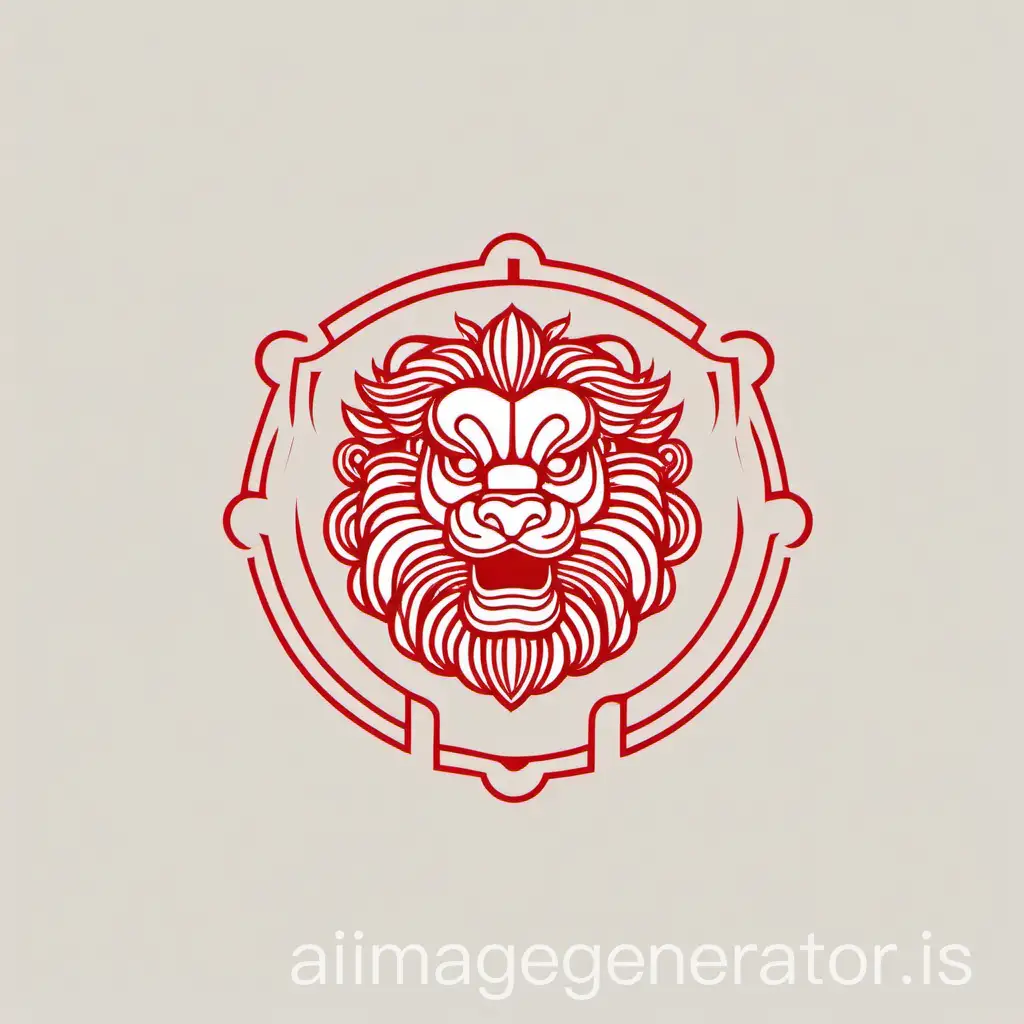logo flat red outline of Chinese guardian lion in profile minimalist style