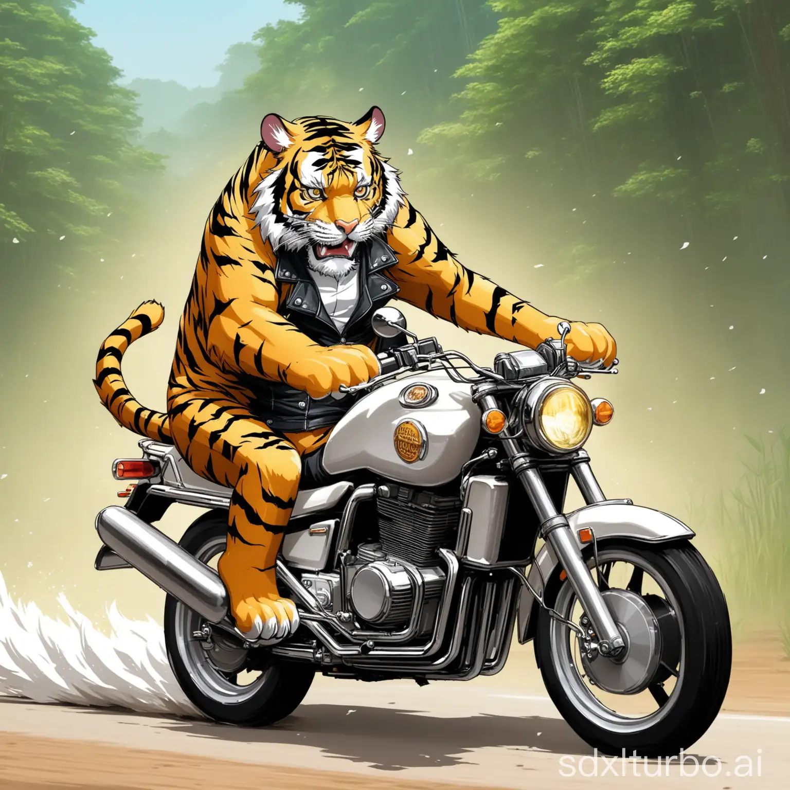 TIGER RIDING A MOTORCYCLE