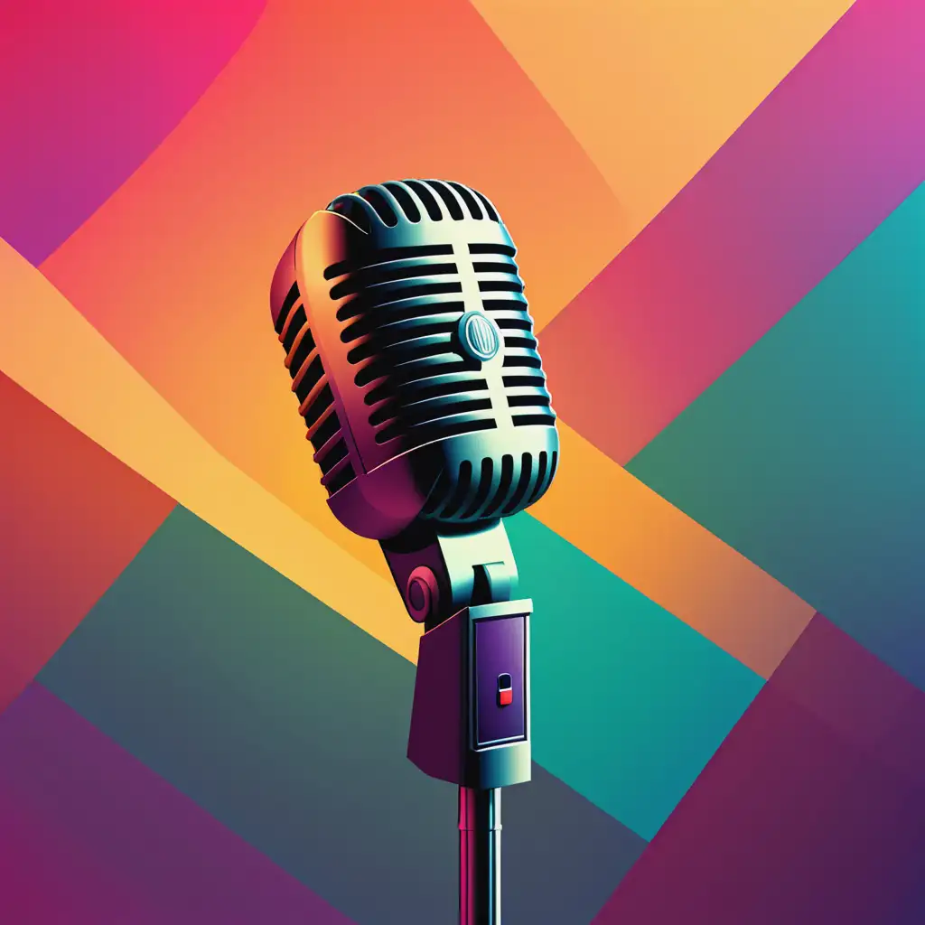 Microphone on Stand Against Vibrant Multicolored Background
