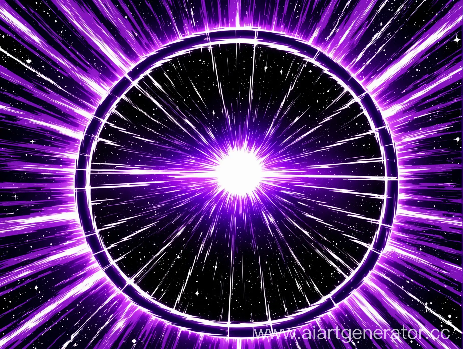 Moving through space portal in purple color in super anime style