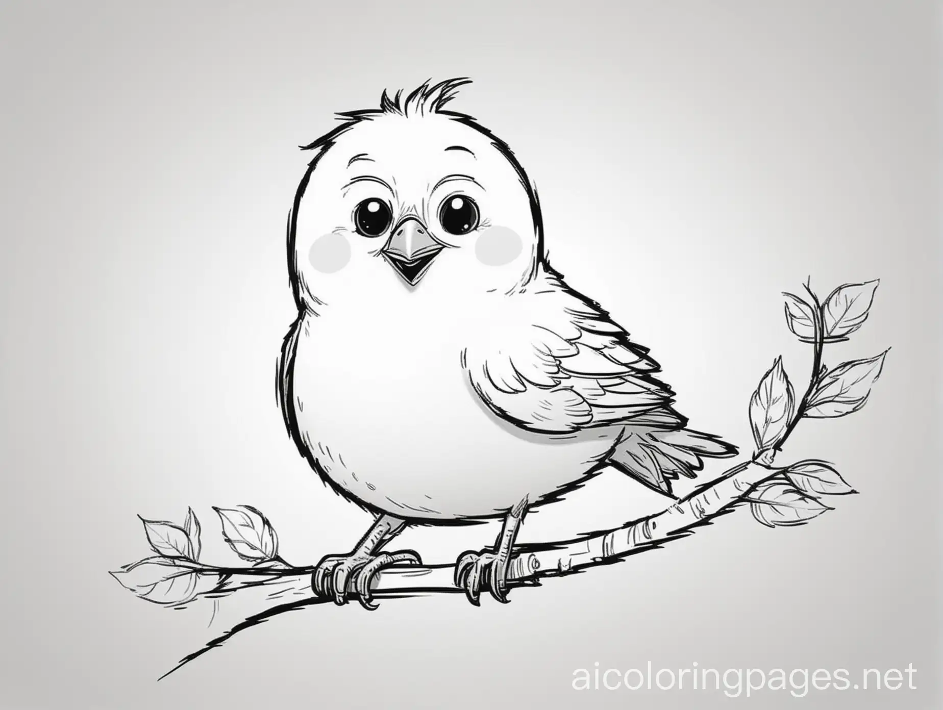 happy cartoon bird, Coloring Page, black and white, line art, white background, Simplicity, Ample White Space. The background of the coloring page is plain white to make it easy for young children to color within the lines. The outlines of all the subjects are easy to distinguish, making it simple for kids to color without too much difficulty