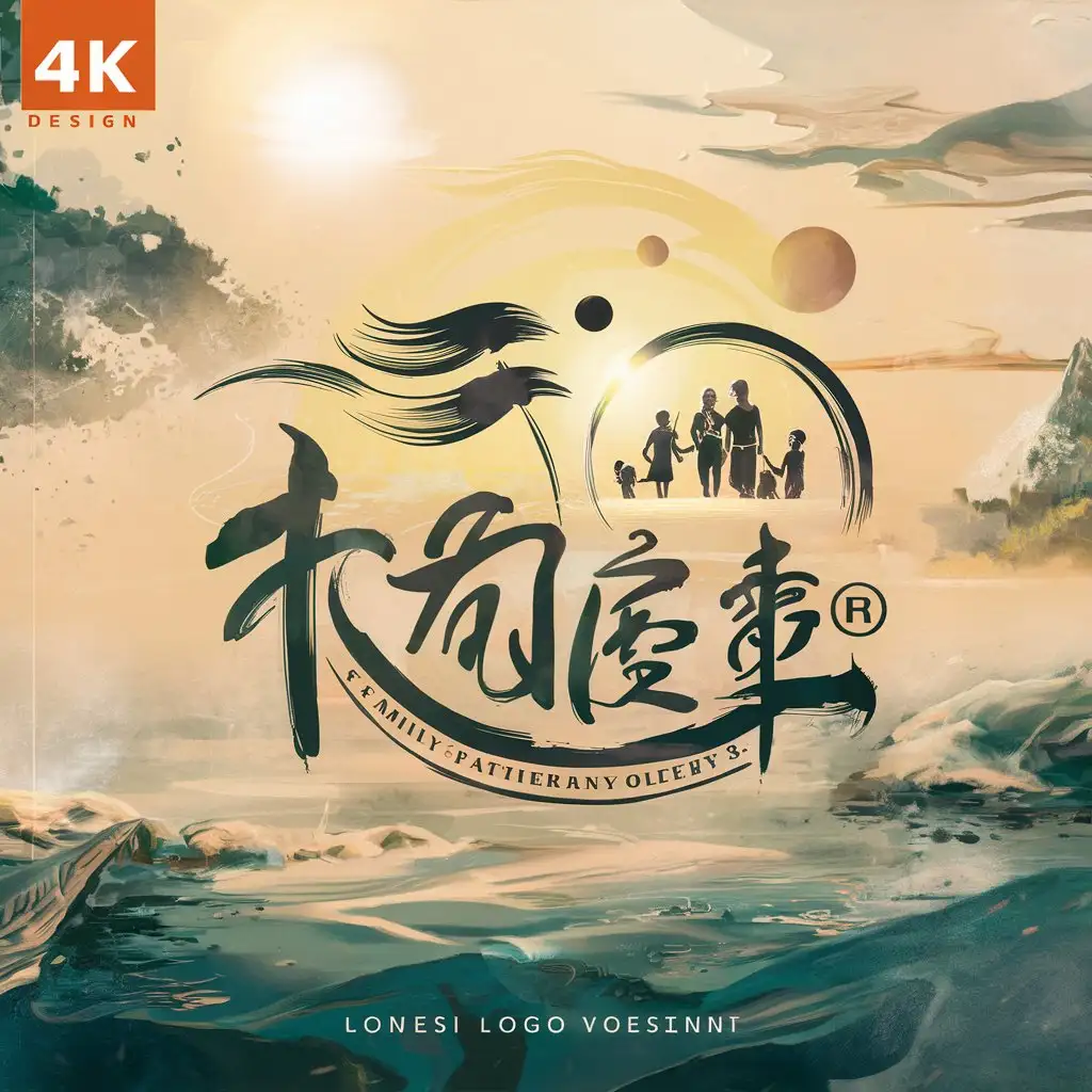 生成一个温馨又霸气的logo，上面写有中文字“晚风遇见你家族”，4K画质，中国风