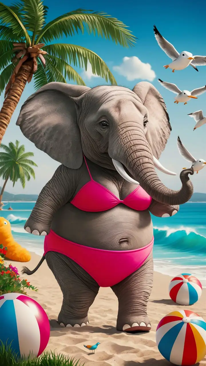 Elephant Wearing Bikini Paint by Number Kit Playful Animal Art