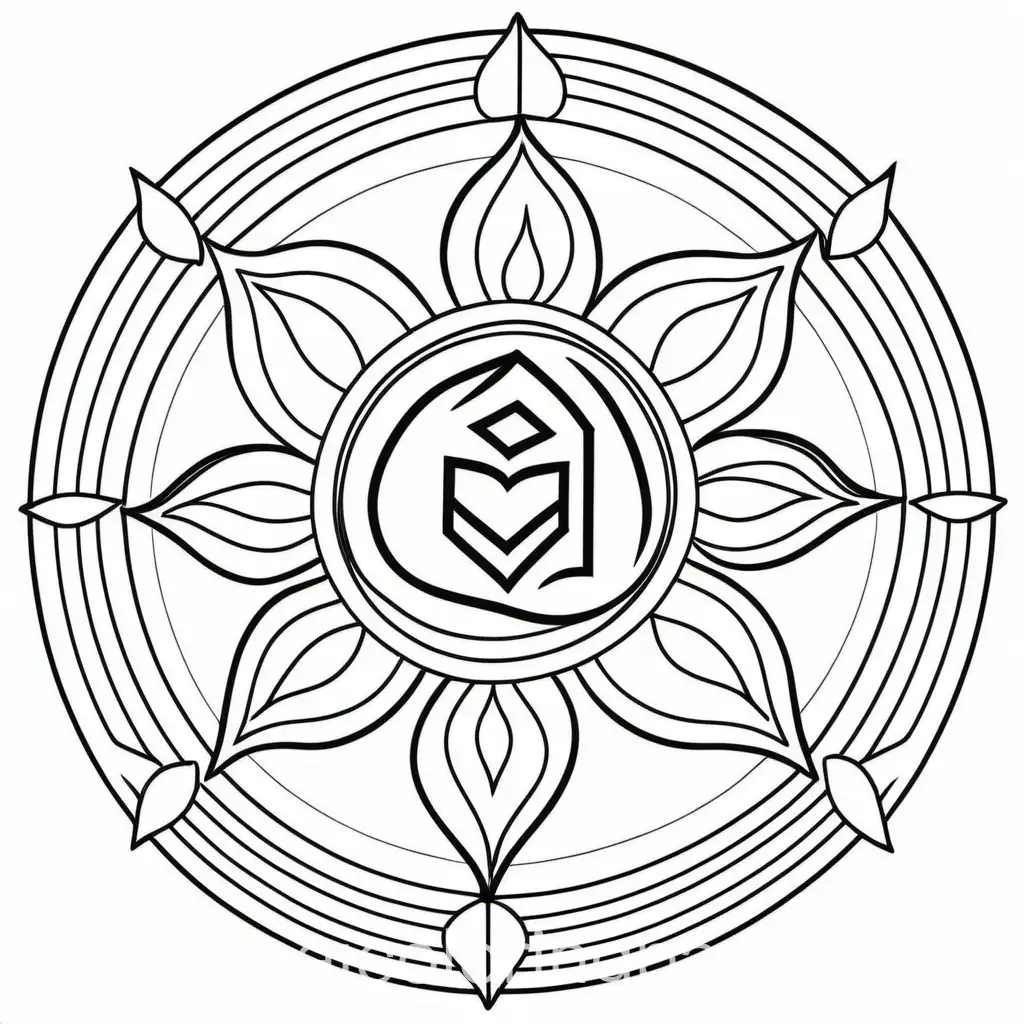 Root Chakra, Coloring Page, black and white, line art, white background, Simplicity, Ample White Space. The background of the coloring page is plain white to make it easy for young children to color within the lines. The outlines of all the subjects are easy to distinguish, making it simple for kids to color without too much difficulty
