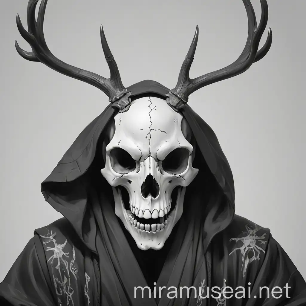 Black Robed Deer Skull Memento Mori Sketch