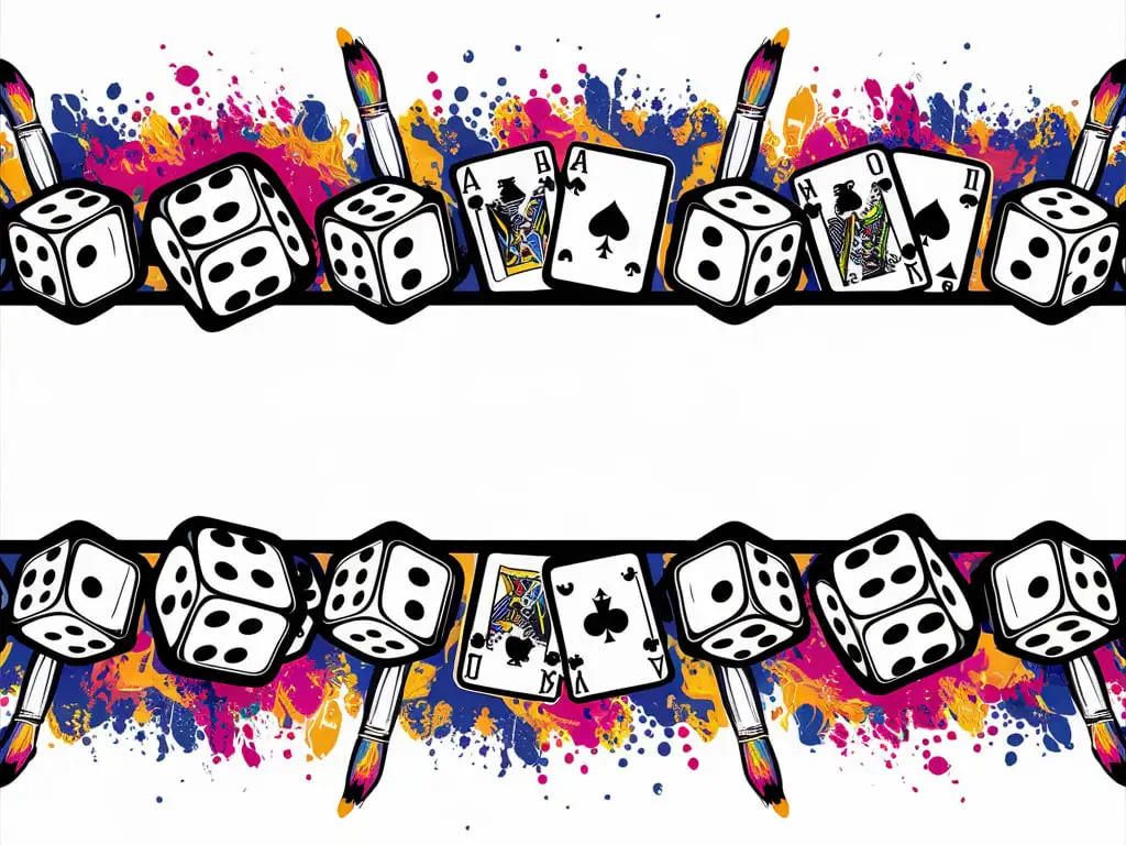 Colorful Blank Banner with Dice Playing Cards and Paintbrushes
