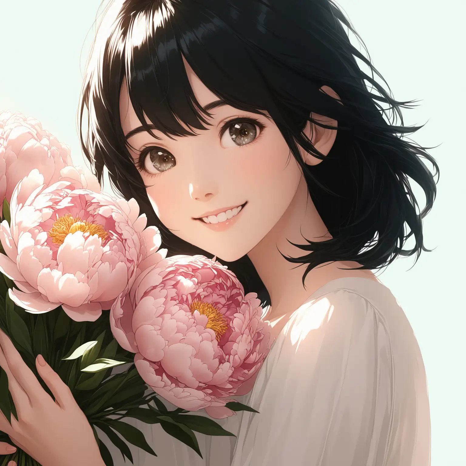 Smiling-Girl-with-Peonies-in-Bright-Sunlight