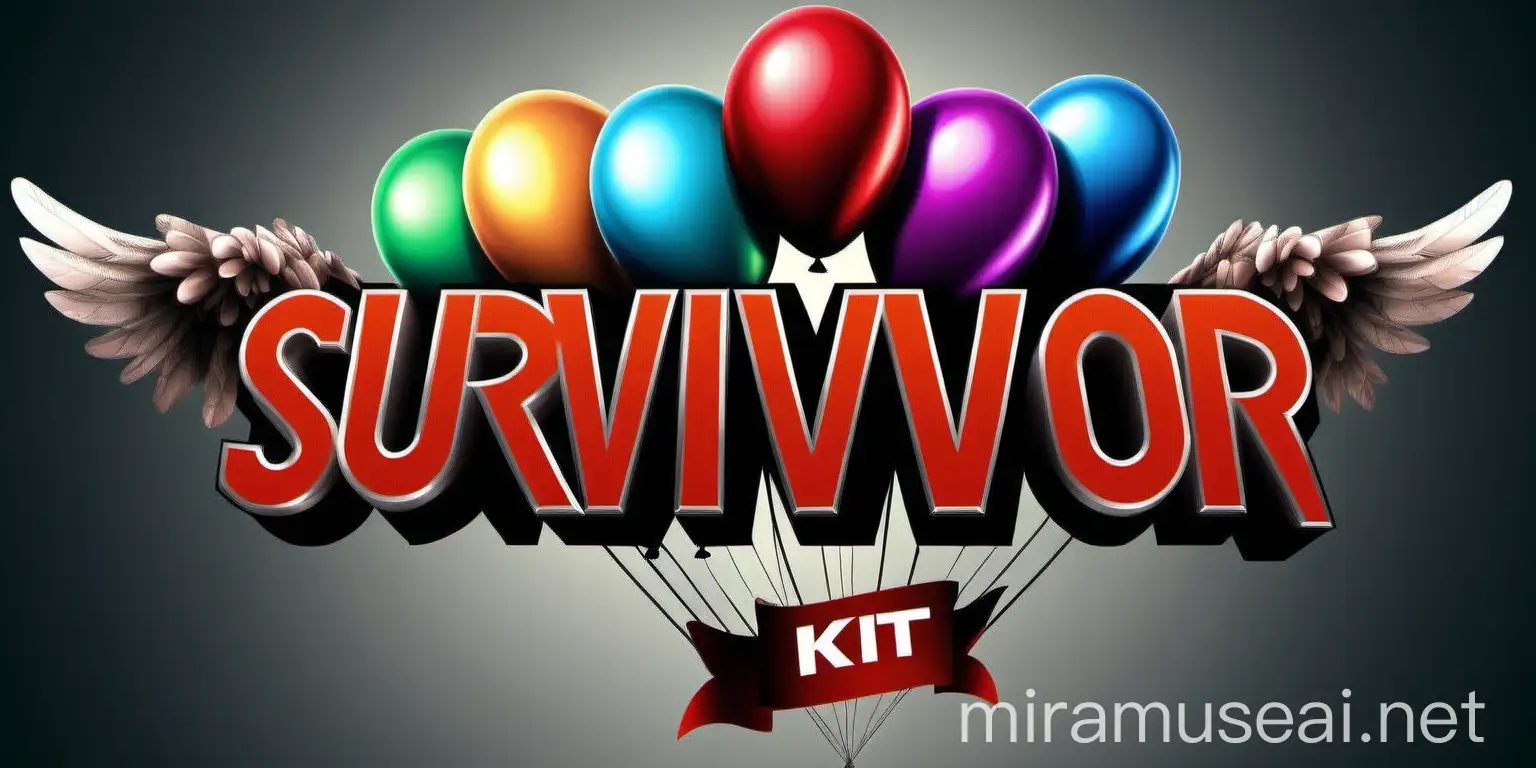 survivor kit label with flying balloons

